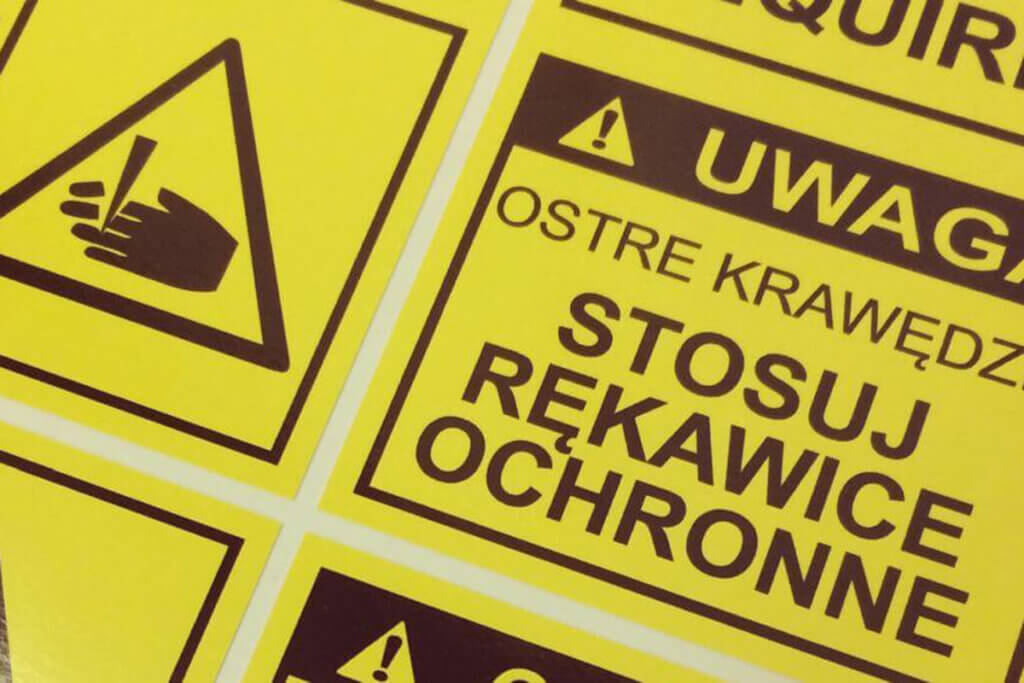 Yellow stickers with warning signs